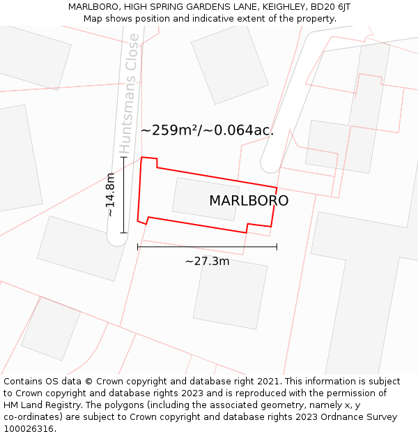 MARLBORO, HIGH SPRING GARDENS LANE, KEIGHLEY, BD20 6JT: Plot and title map