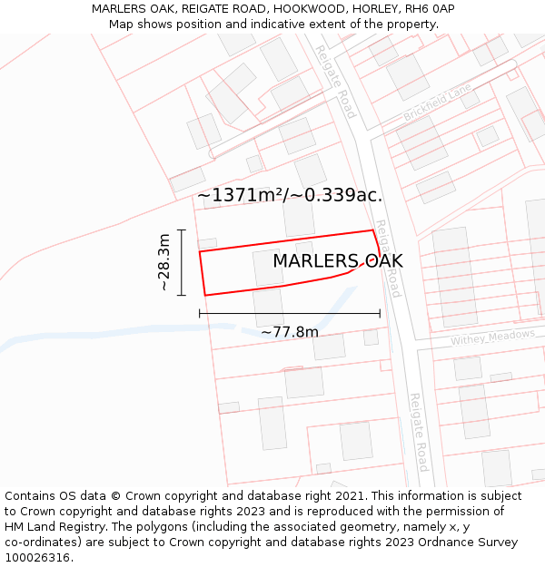 MARLERS OAK, REIGATE ROAD, HOOKWOOD, HORLEY, RH6 0AP: Plot and title map