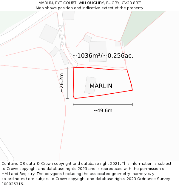 MARLIN, PYE COURT, WILLOUGHBY, RUGBY, CV23 8BZ: Plot and title map