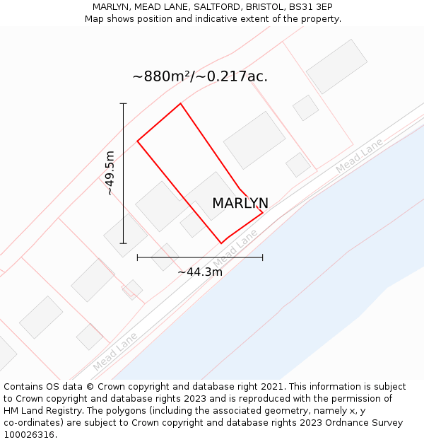 MARLYN, MEAD LANE, SALTFORD, BRISTOL, BS31 3EP: Plot and title map