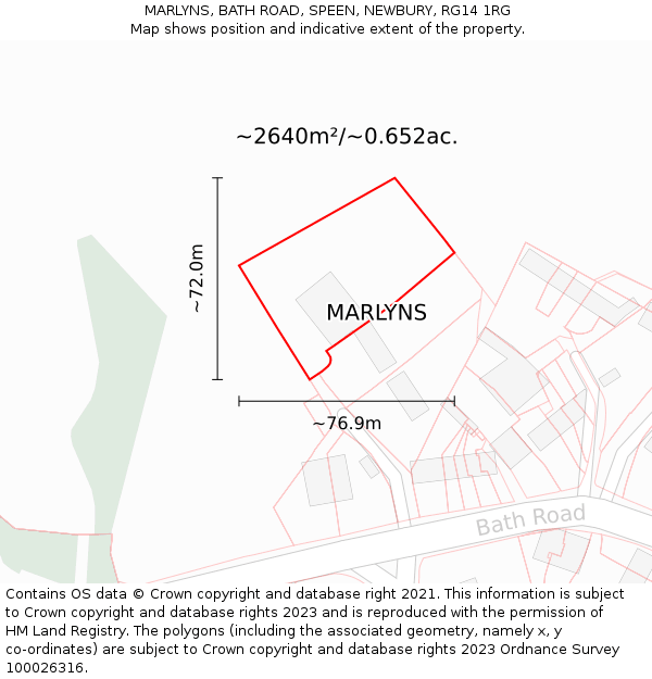 MARLYNS, BATH ROAD, SPEEN, NEWBURY, RG14 1RG: Plot and title map