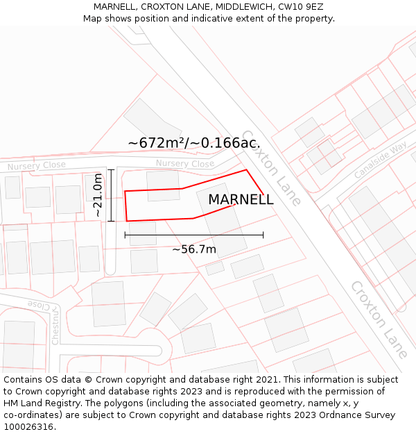 MARNELL, CROXTON LANE, MIDDLEWICH, CW10 9EZ: Plot and title map