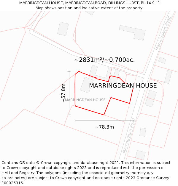 MARRINGDEAN HOUSE, MARRINGDEAN ROAD, BILLINGSHURST, RH14 9HF: Plot and title map