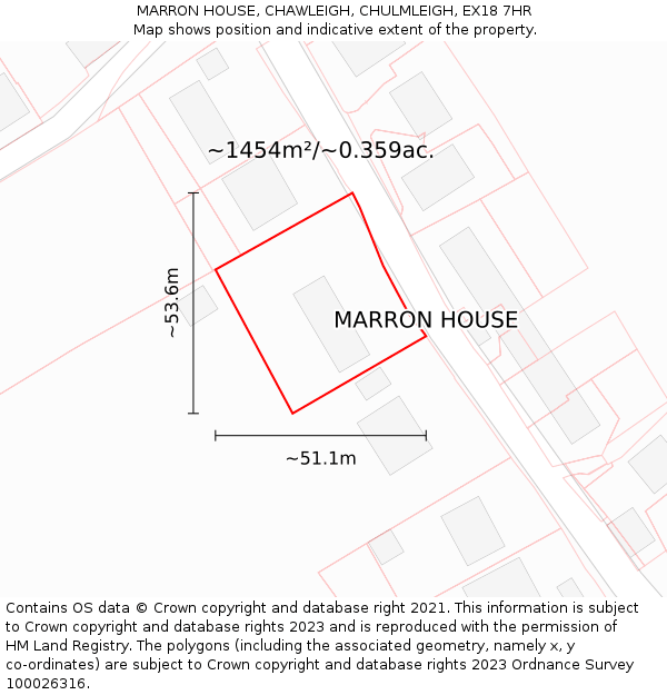 MARRON HOUSE, CHAWLEIGH, CHULMLEIGH, EX18 7HR: Plot and title map