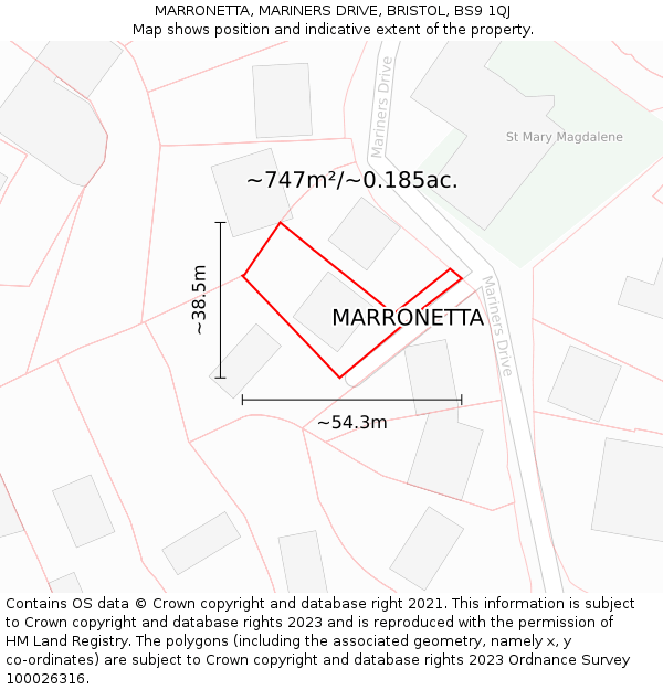 MARRONETTA, MARINERS DRIVE, BRISTOL, BS9 1QJ: Plot and title map