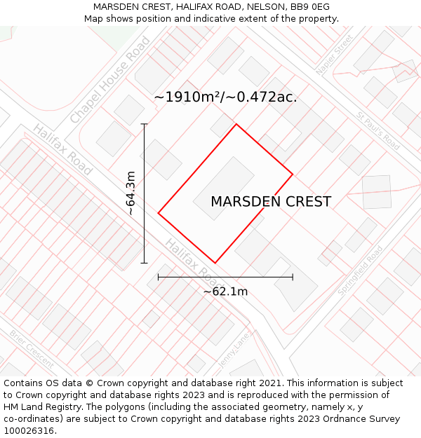 MARSDEN CREST, HALIFAX ROAD, NELSON, BB9 0EG: Plot and title map