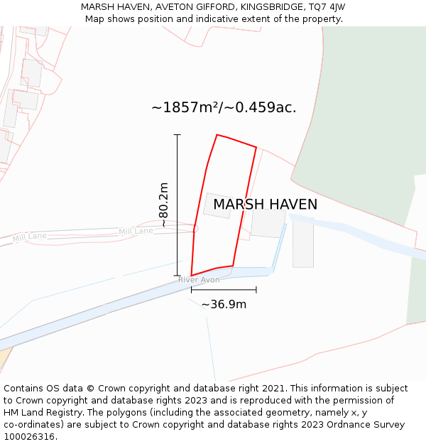 MARSH HAVEN, AVETON GIFFORD, KINGSBRIDGE, TQ7 4JW: Plot and title map