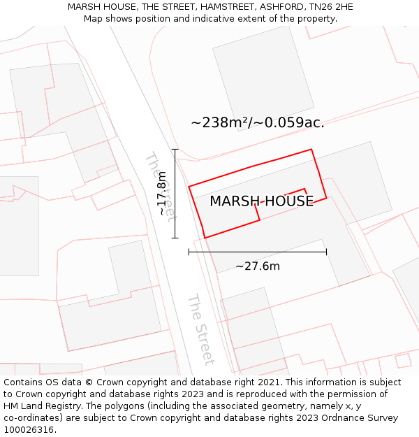 MARSH HOUSE, THE STREET, HAMSTREET, ASHFORD, TN26 2HE: Plot and title map