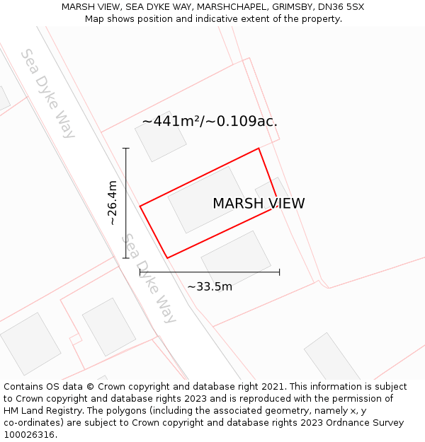 MARSH VIEW, SEA DYKE WAY, MARSHCHAPEL, GRIMSBY, DN36 5SX: Plot and title map