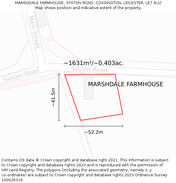 MARSHDALE FARMHOUSE, SYSTON ROAD, COSSINGTON, LEICESTER, LE7 4UZ: Plot and title map