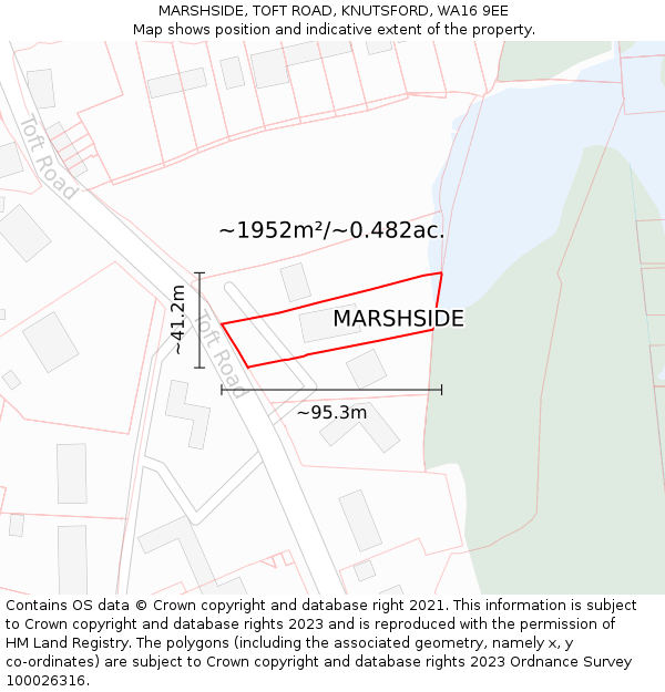 MARSHSIDE, TOFT ROAD, KNUTSFORD, WA16 9EE: Plot and title map