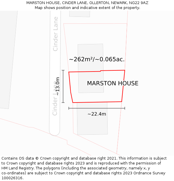 MARSTON HOUSE, CINDER LANE, OLLERTON, NEWARK, NG22 9AZ: Plot and title map