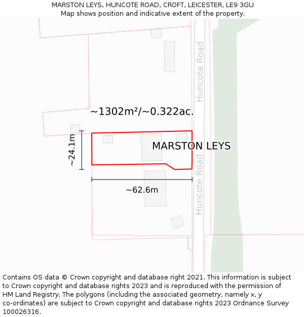MARSTON LEYS, HUNCOTE ROAD, CROFT, LEICESTER, LE9 3GU: Plot and title map