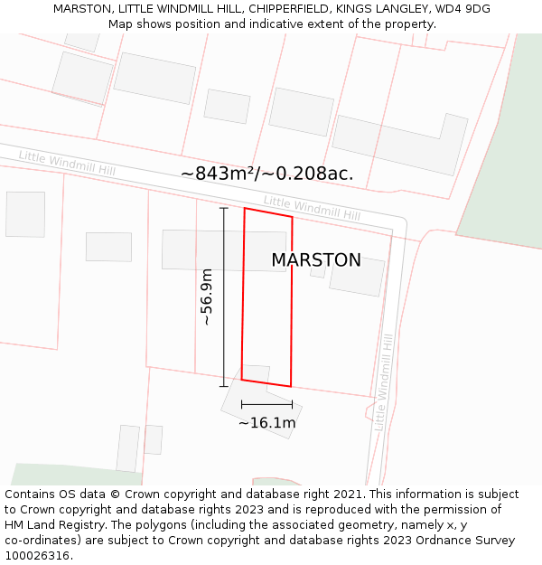 MARSTON, LITTLE WINDMILL HILL, CHIPPERFIELD, KINGS LANGLEY, WD4 9DG: Plot and title map