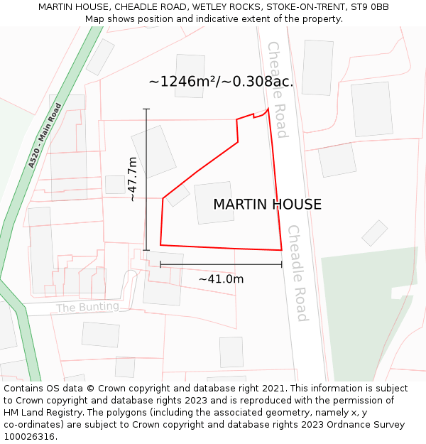 MARTIN HOUSE, CHEADLE ROAD, WETLEY ROCKS, STOKE-ON-TRENT, ST9 0BB: Plot and title map