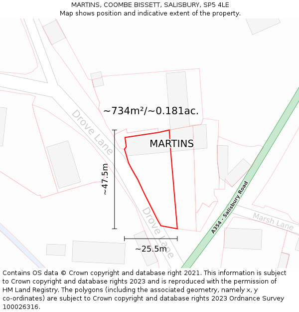 MARTINS, COOMBE BISSETT, SALISBURY, SP5 4LE: Plot and title map