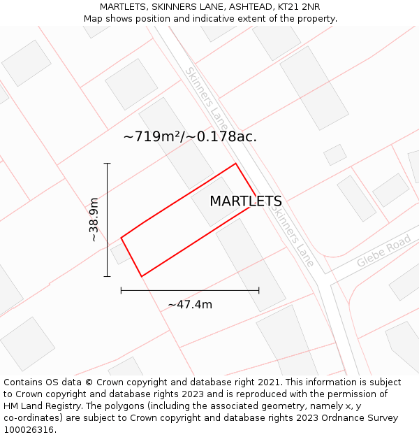 MARTLETS, SKINNERS LANE, ASHTEAD, KT21 2NR: Plot and title map