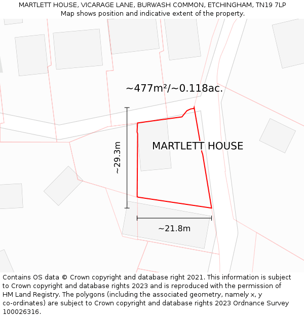 MARTLETT HOUSE, VICARAGE LANE, BURWASH COMMON, ETCHINGHAM, TN19 7LP: Plot and title map