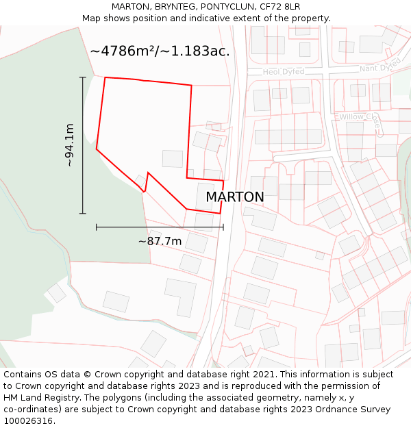 MARTON, BRYNTEG, PONTYCLUN, CF72 8LR: Plot and title map