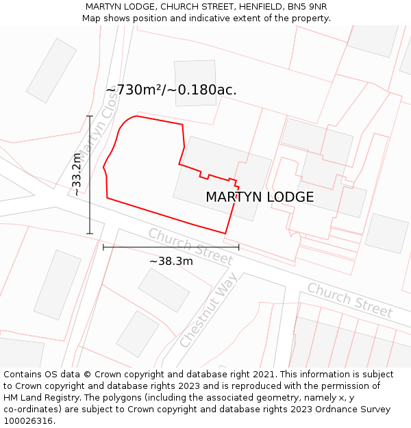 MARTYN LODGE, CHURCH STREET, HENFIELD, BN5 9NR: Plot and title map