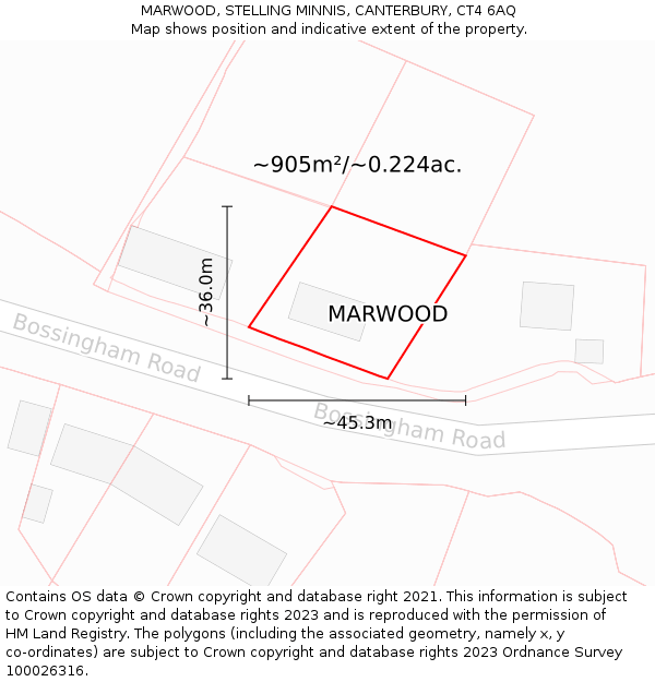 MARWOOD, STELLING MINNIS, CANTERBURY, CT4 6AQ: Plot and title map