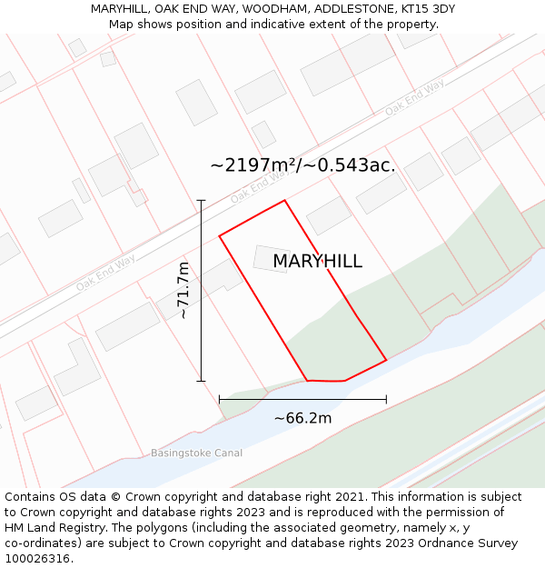 MARYHILL, OAK END WAY, WOODHAM, ADDLESTONE, KT15 3DY: Plot and title map