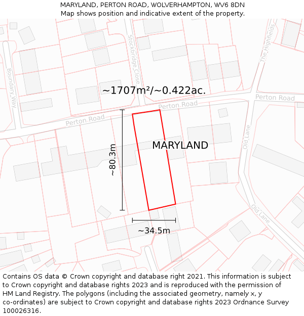 MARYLAND, PERTON ROAD, WOLVERHAMPTON, WV6 8DN: Plot and title map