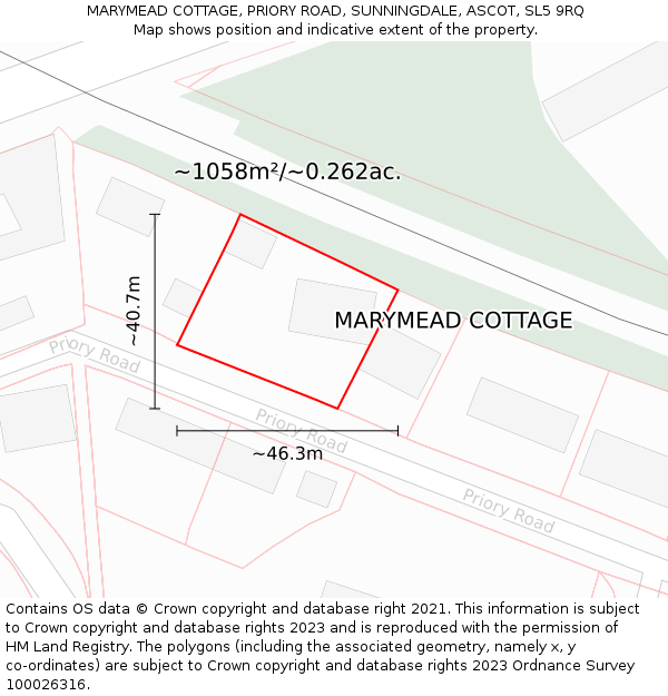 MARYMEAD COTTAGE, PRIORY ROAD, SUNNINGDALE, ASCOT, SL5 9RQ: Plot and title map