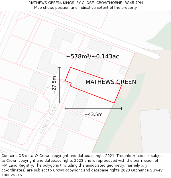 MATHEWS GREEN, KINGSLEY CLOSE, CROWTHORNE, RG45 7PH: Plot and title map
