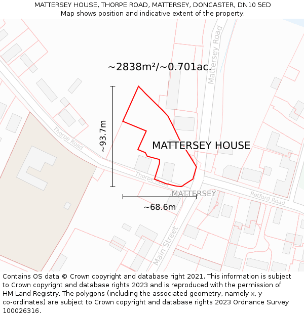 MATTERSEY HOUSE, THORPE ROAD, MATTERSEY, DONCASTER, DN10 5ED: Plot and title map