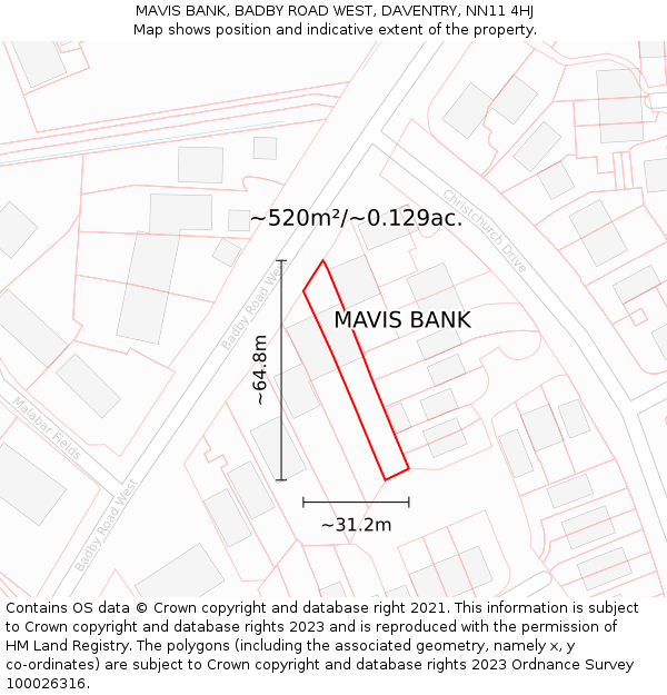 MAVIS BANK, BADBY ROAD WEST, DAVENTRY, NN11 4HJ: Plot and title map