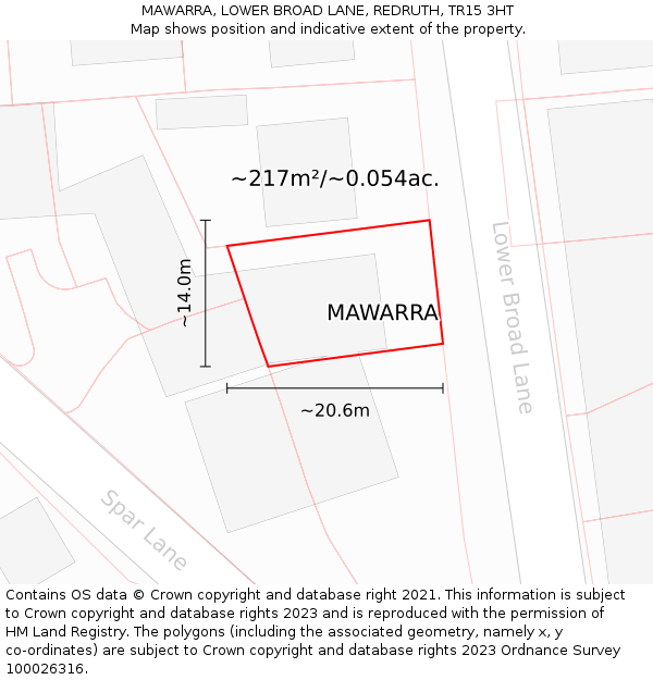 MAWARRA, LOWER BROAD LANE, REDRUTH, TR15 3HT: Plot and title map