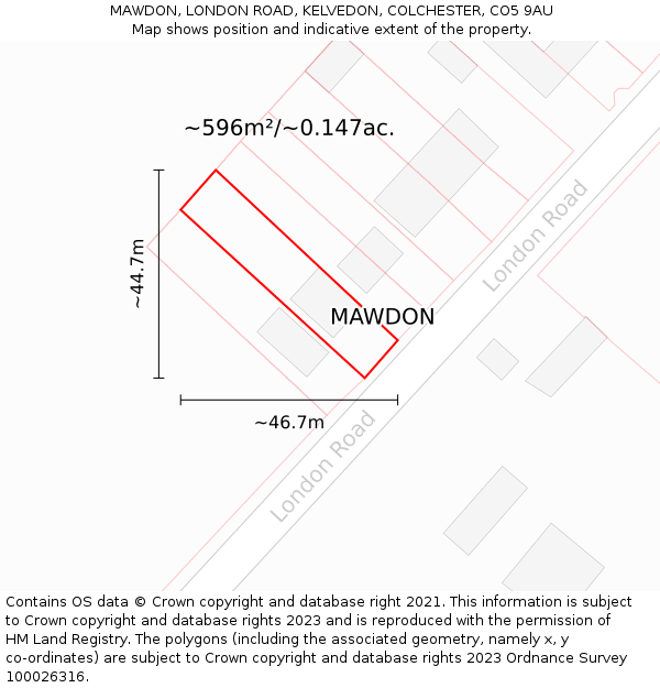 MAWDON, LONDON ROAD, KELVEDON, COLCHESTER, CO5 9AU: Plot and title map