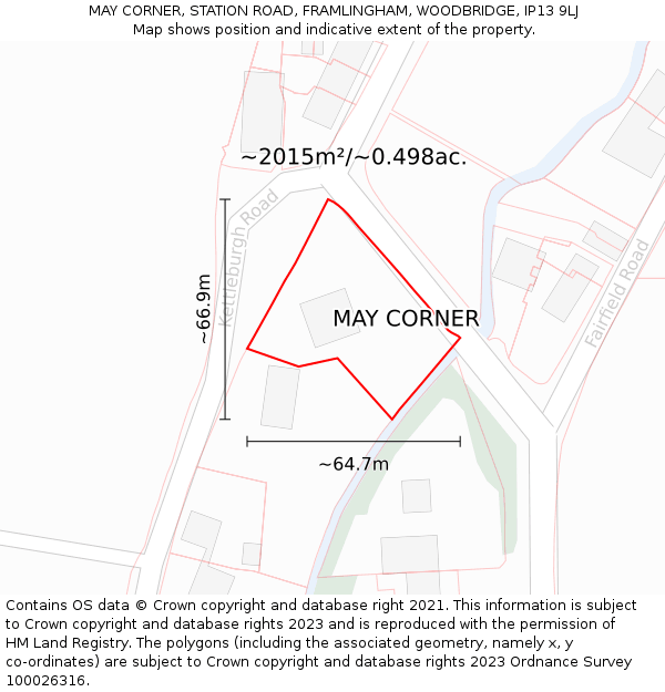 MAY CORNER, STATION ROAD, FRAMLINGHAM, WOODBRIDGE, IP13 9LJ: Plot and title map