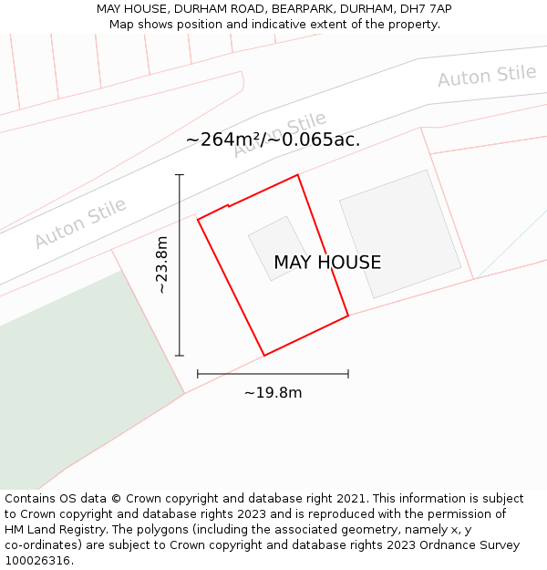 MAY HOUSE, DURHAM ROAD, BEARPARK, DURHAM, DH7 7AP: Plot and title map