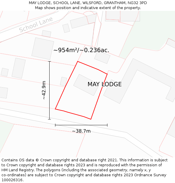 MAY LODGE, SCHOOL LANE, WILSFORD, GRANTHAM, NG32 3PD: Plot and title map