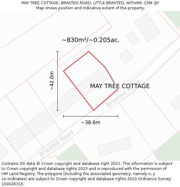 MAY TREE COTTAGE, BRAXTED ROAD, LITTLE BRAXTED, WITHAM, CM8 3JY: Plot and title map