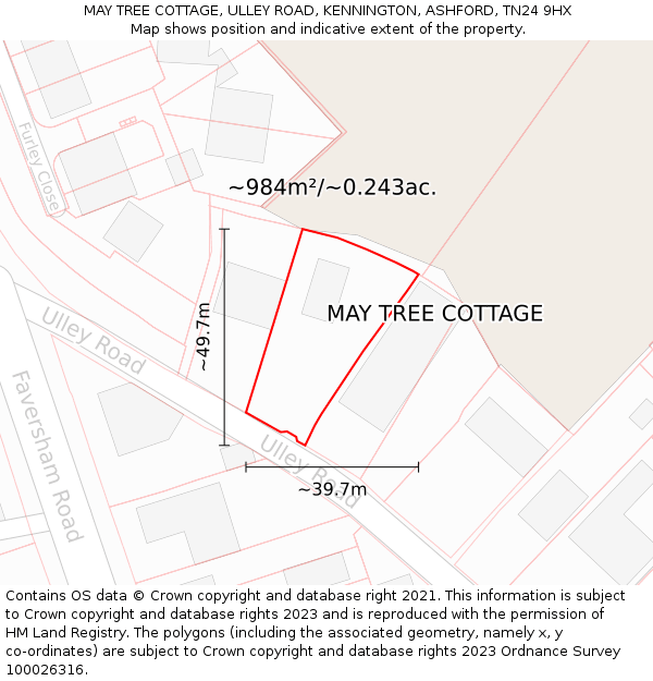 MAY TREE COTTAGE, ULLEY ROAD, KENNINGTON, ASHFORD, TN24 9HX: Plot and title map