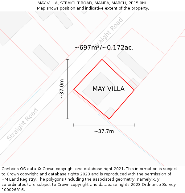 MAY VILLA, STRAIGHT ROAD, MANEA, MARCH, PE15 0NH: Plot and title map