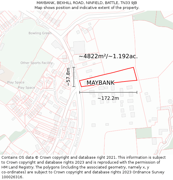 MAYBANK, BEXHILL ROAD, NINFIELD, BATTLE, TN33 9JB: Plot and title map