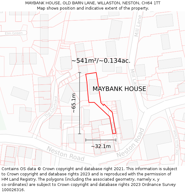 MAYBANK HOUSE, OLD BARN LANE, WILLASTON, NESTON, CH64 1TT: Plot and title map