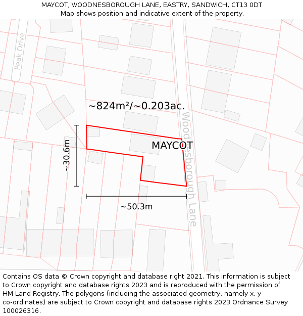 MAYCOT, WOODNESBOROUGH LANE, EASTRY, SANDWICH, CT13 0DT: Plot and title map