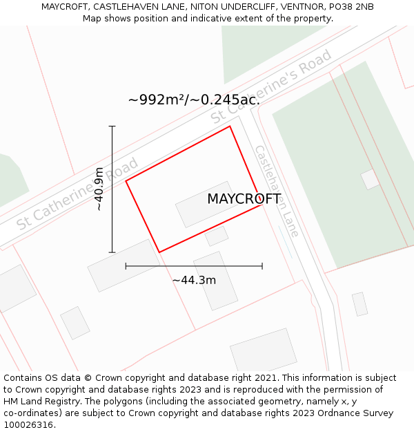 MAYCROFT, CASTLEHAVEN LANE, NITON UNDERCLIFF, VENTNOR, PO38 2NB: Plot and title map