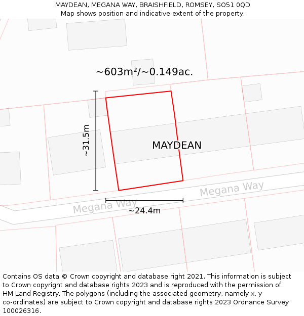 MAYDEAN, MEGANA WAY, BRAISHFIELD, ROMSEY, SO51 0QD: Plot and title map