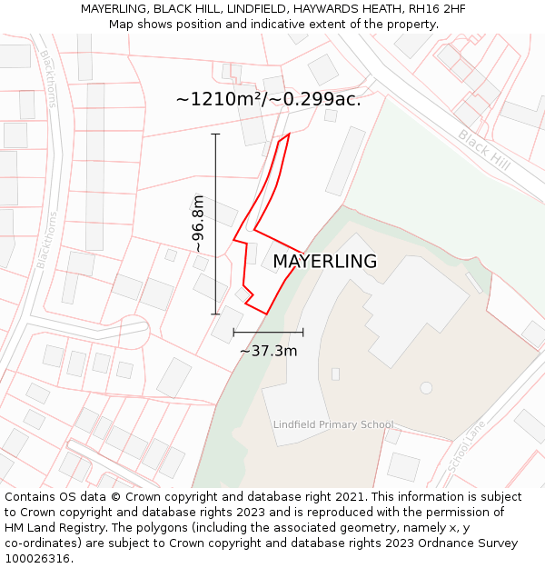 MAYERLING, BLACK HILL, LINDFIELD, HAYWARDS HEATH, RH16 2HF: Plot and title map