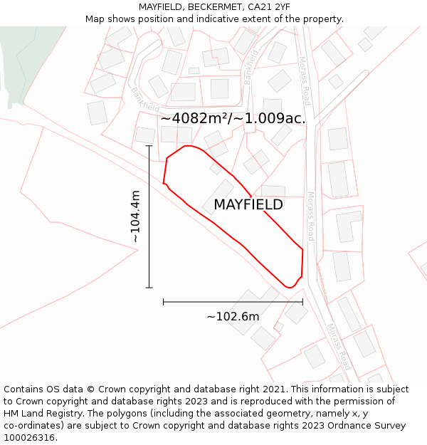 MAYFIELD, BECKERMET, CA21 2YF: Plot and title map