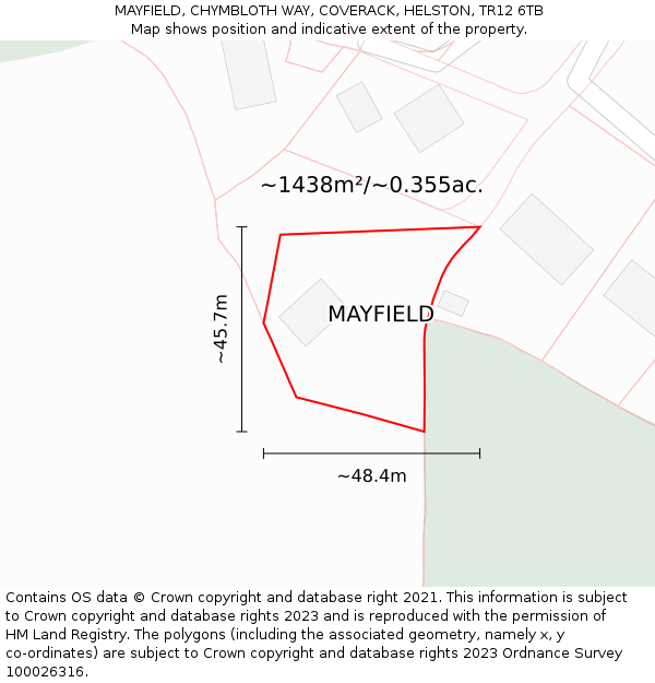 MAYFIELD, CHYMBLOTH WAY, COVERACK, HELSTON, TR12 6TB: Plot and title map