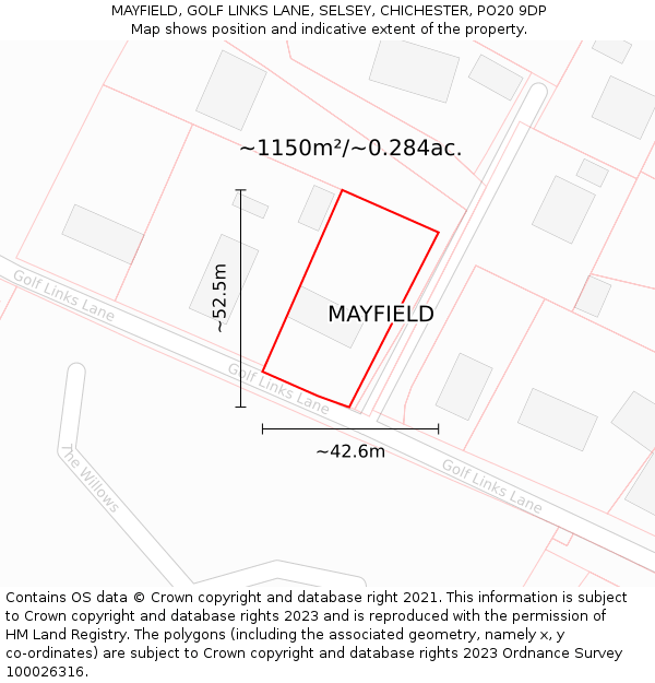 MAYFIELD, GOLF LINKS LANE, SELSEY, CHICHESTER, PO20 9DP: Plot and title map