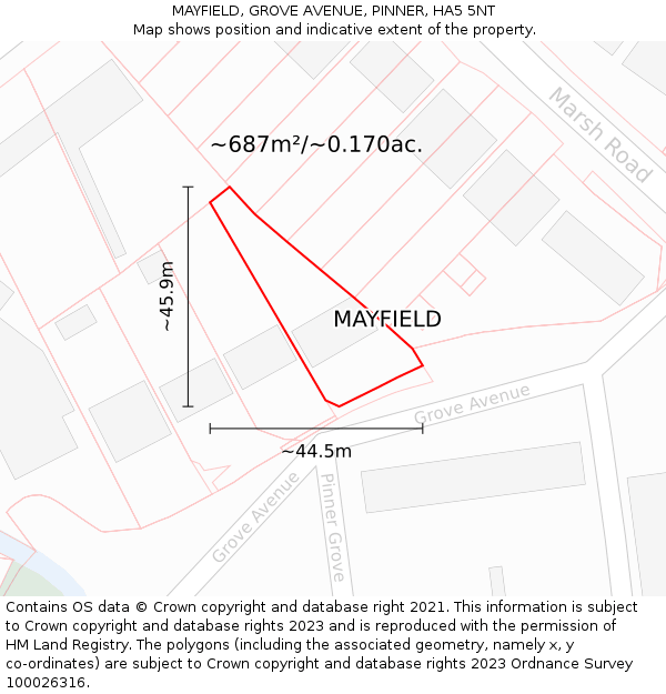 MAYFIELD, GROVE AVENUE, PINNER, HA5 5NT: Plot and title map