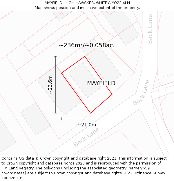 MAYFIELD, HIGH HAWSKER, WHITBY, YO22 4LN: Plot and title map